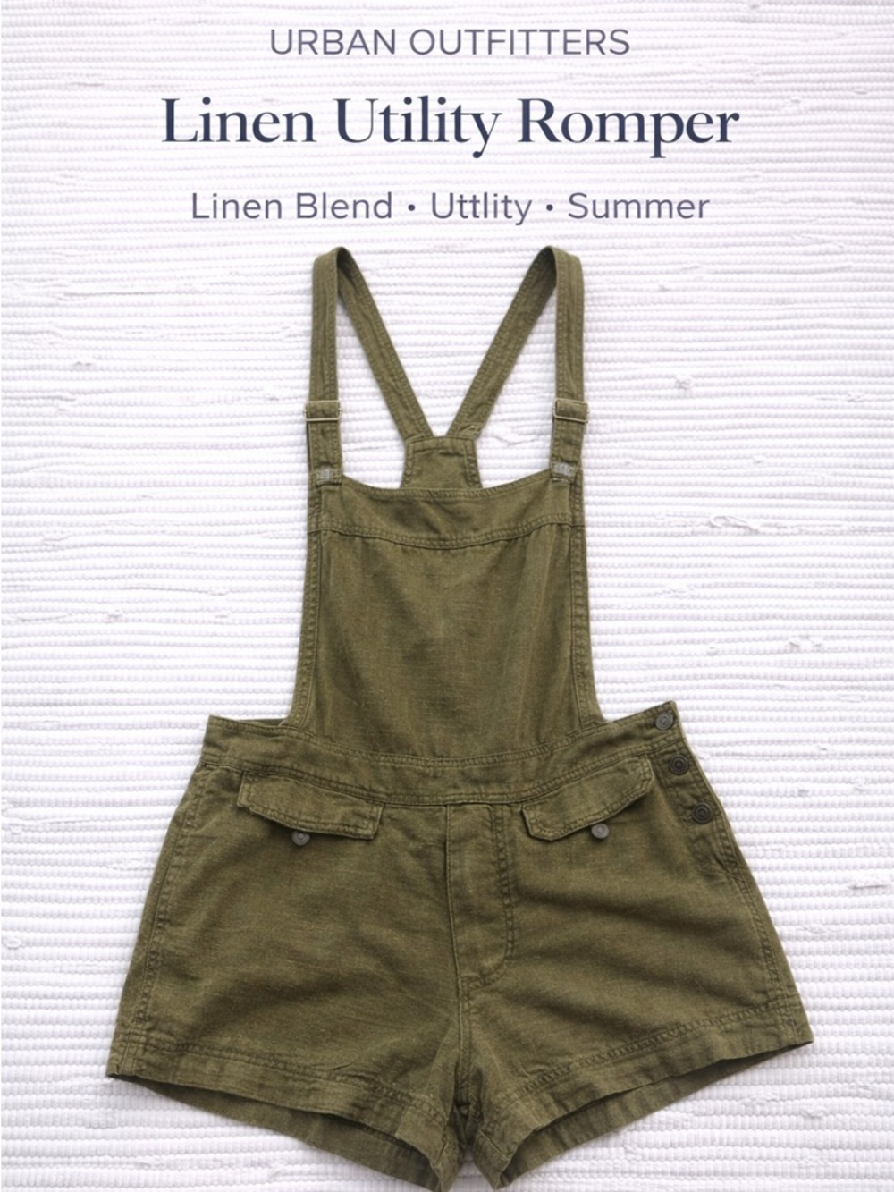 Urban Outfitters Olive Linen Overalls Shorts Womens Small Utility Romper